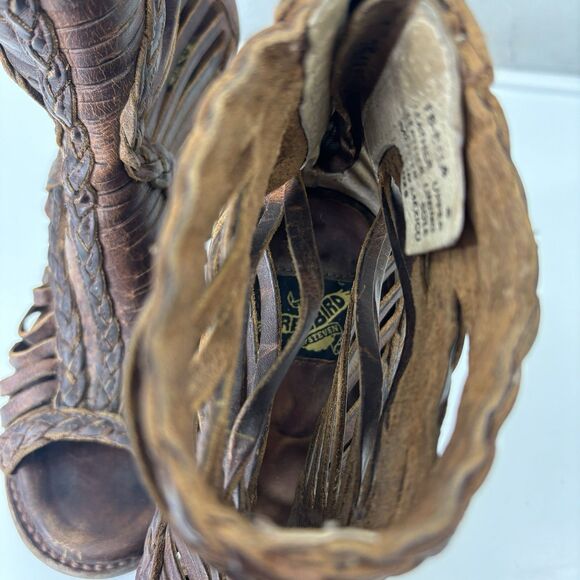 Freebird Booties Heel Bela braided laser cut brown leather Sz 8 Boho Westen - Picture 9 of 16